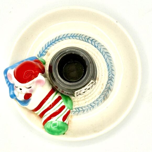 Vintage 1983 Avon Christmas Snuggly Mouse By Stove - Ceramic Candle Holder - Picture 8 of 8